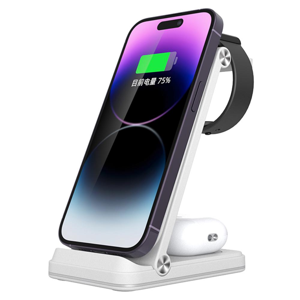 

B27 3-in-1 Foldable Wireless Charger Phone Watch Earphone Charging Dock White
