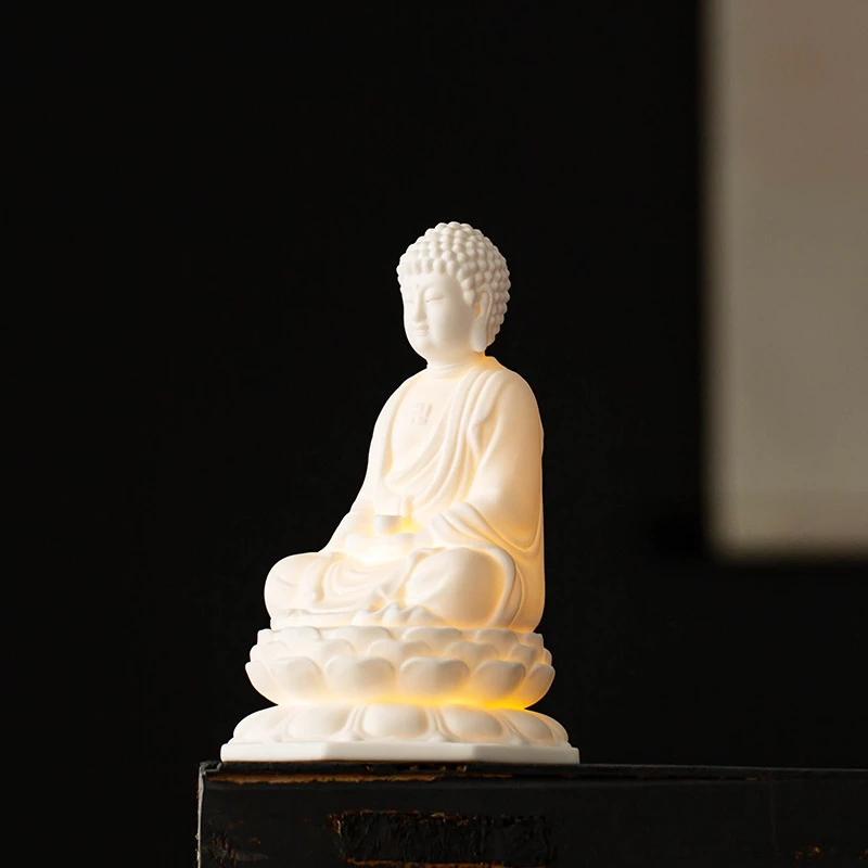 Ceramiczna Avalokitesvara Shakyamuni Ksitigarbha statua biały materiał porcelanowy wbudowana lampa LED dekoracja domu statua buddy