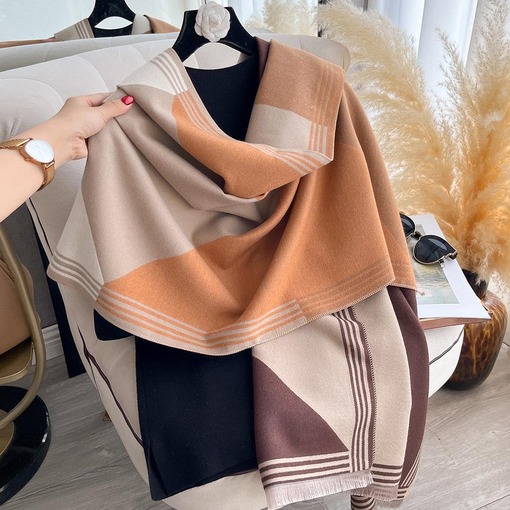 Elegance Two-Sided Print Scarves Soft Warm Fringe Pashmina Shawl Autumn and Winter Outdoor Coldproof Windproof Blanket Scraf