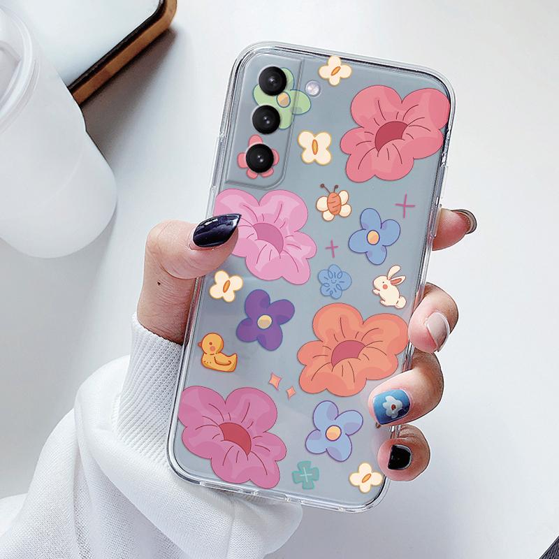 Transparent Case For Samsung Galaxy S23 S 23 Ultra S23 Plus Cover Cartoon Flowers Soft TPU Shockproof Funda For Samsung S24+ Bag