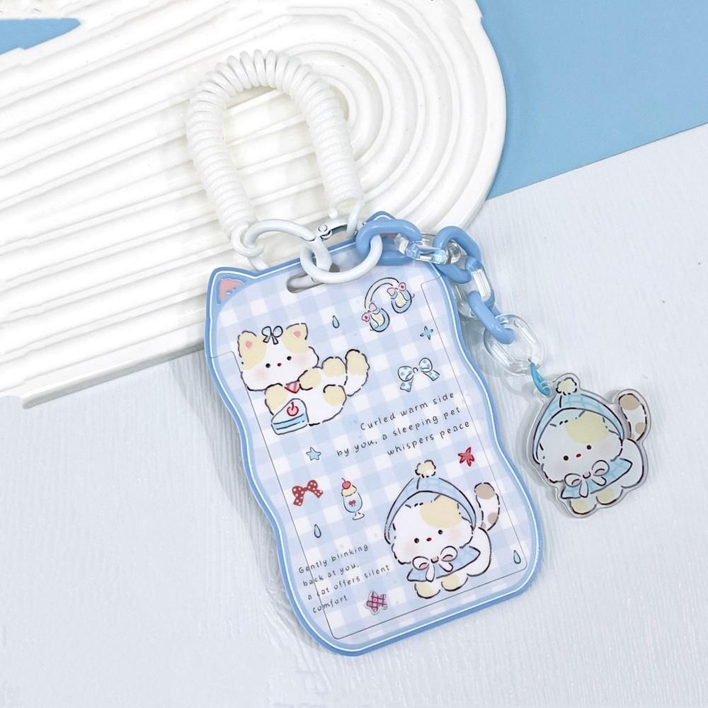 Cartoon Cat Ear Card Holder Acrylic Kpop Idol Photocard Holder Keychain Photo Sleeves Student Bank Bus ID Card Case Sleeve