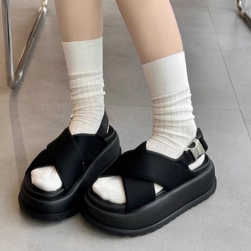 

Muffin sole metal buckle cross sandals women s new platform women s shoes casual wear beach shoes 40 чёрный