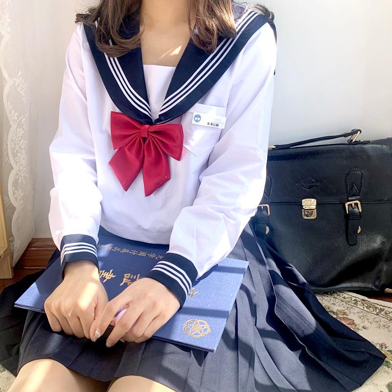 Japanese JK Uniform Set: White Three-Striped Skirt & Short-Sleeve Top, Summer Mid-Length, Classic School Style, Plus Size Available.