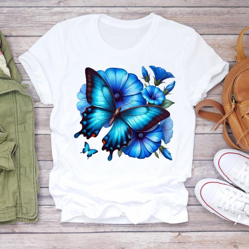 (Asian Size) style flower T Shirt Lady Female Top Short Sleeve T-shirts Casual Printed Clothing Women Fashion Graphic Tee