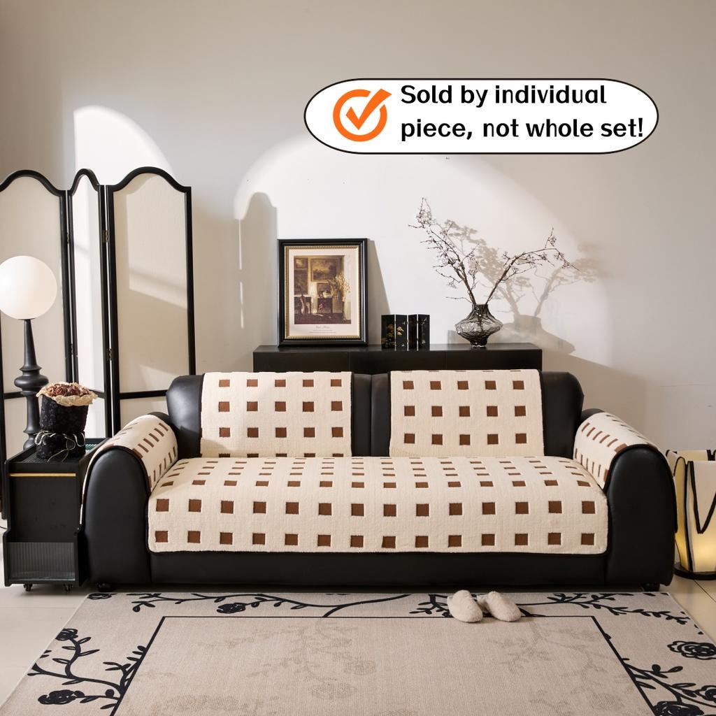 Warm Cube Jacquard Tuffed Fleece Anti-Slip Sofa Cover for Living Room Couch Seat Cover, Universal Sofa Slipcover Furniture Towel