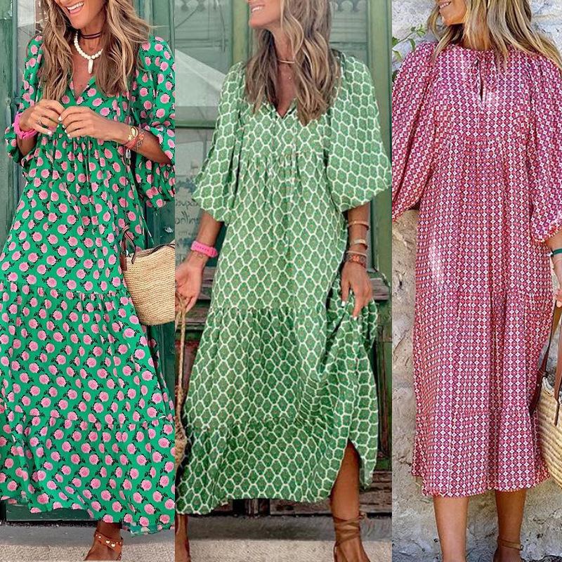 

Plus Size Bohemian Lantern Sleeve Dress for Women Medium