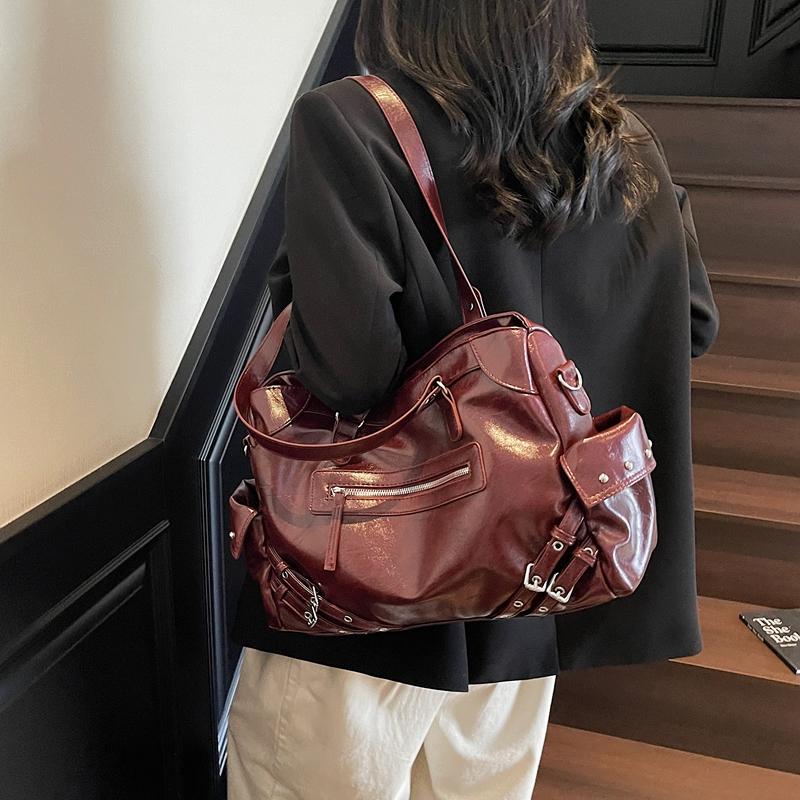 Elegante Kunstleder-Tragetasche Damen Mode Umhängetasche mit Reißverschlusstasche vorne