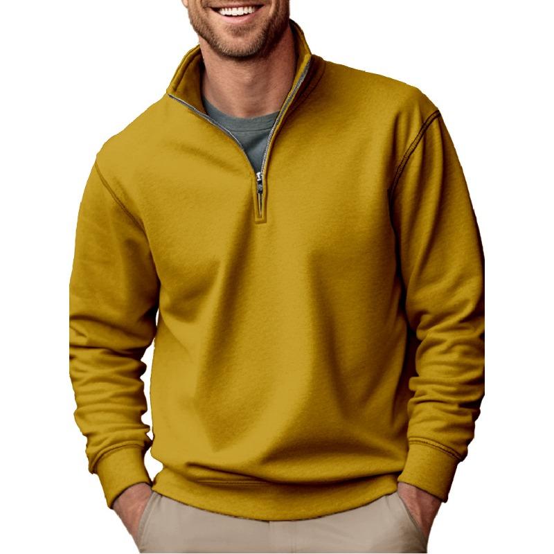 New Men's Sweatshirt Casual Zipper Stand Collar Thickened Velvet Solid Color