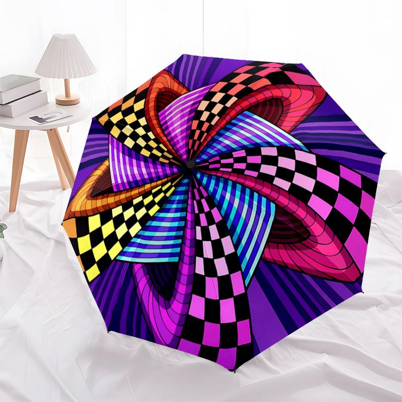 1pc Checkerboard AbstractArt Automatic Open/close Folding Umbrella, Compact Portable Travel Umbrella, Perfect Birthday/Christmas, Cute Umbre