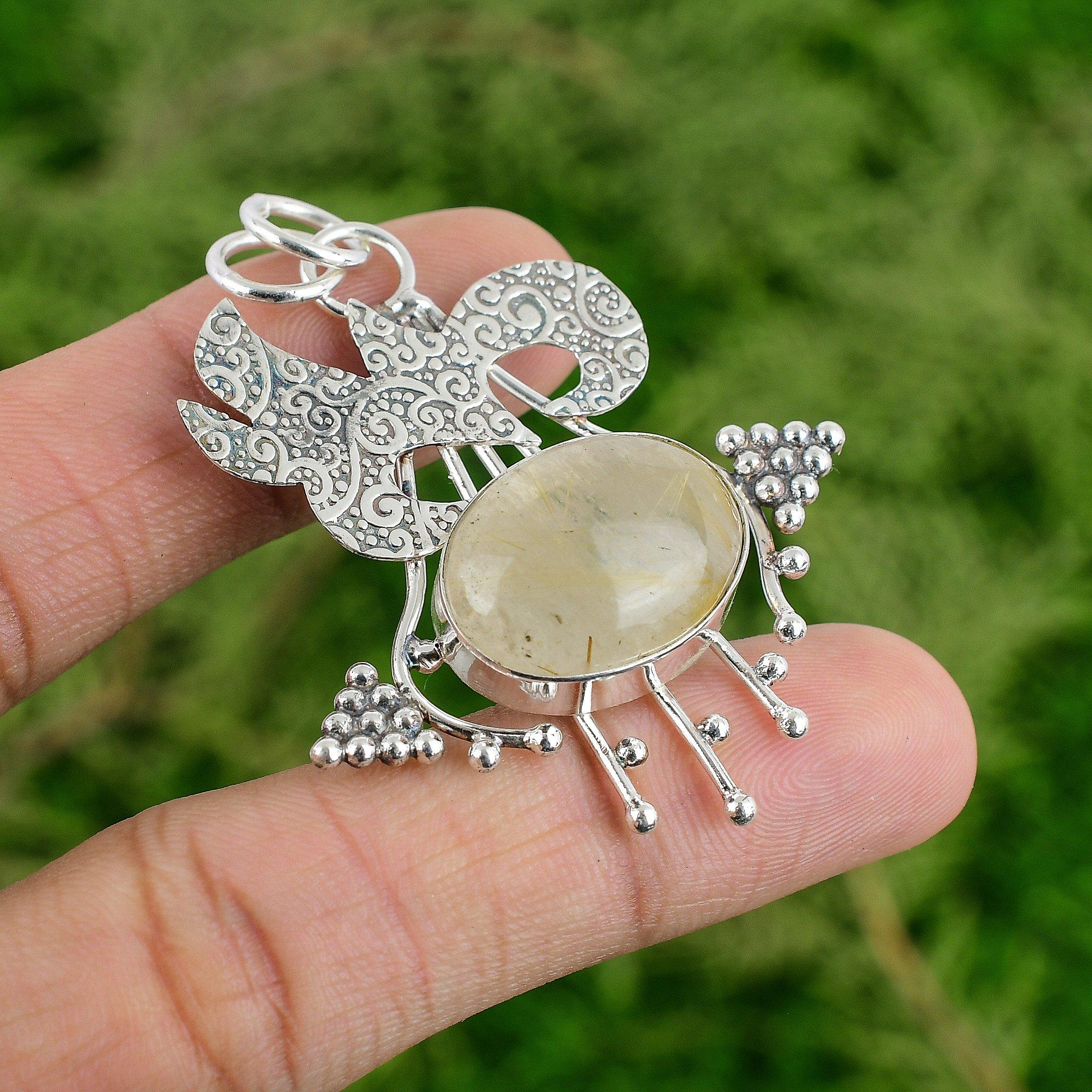 

День дочери Сделка Золотистый рутил Драгоценный камень Безель Новый Кулон 925 Стерлинговое серебро