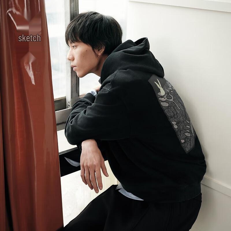 

Men s Croquis 2023 Spring Loose Fit Hooded Sweatshirt with Print S