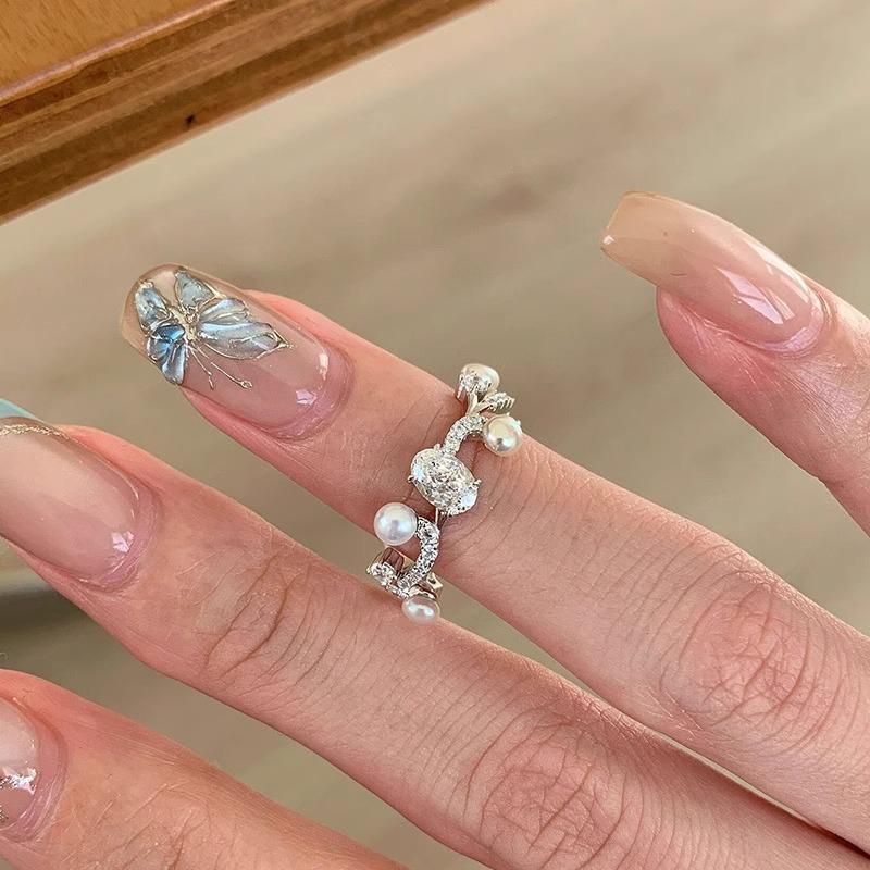 PANJBJ 925 Silver Stars Ring For Women Blue Crystal Opening Sweet Romance Irregular Versatile Jewelry Gift