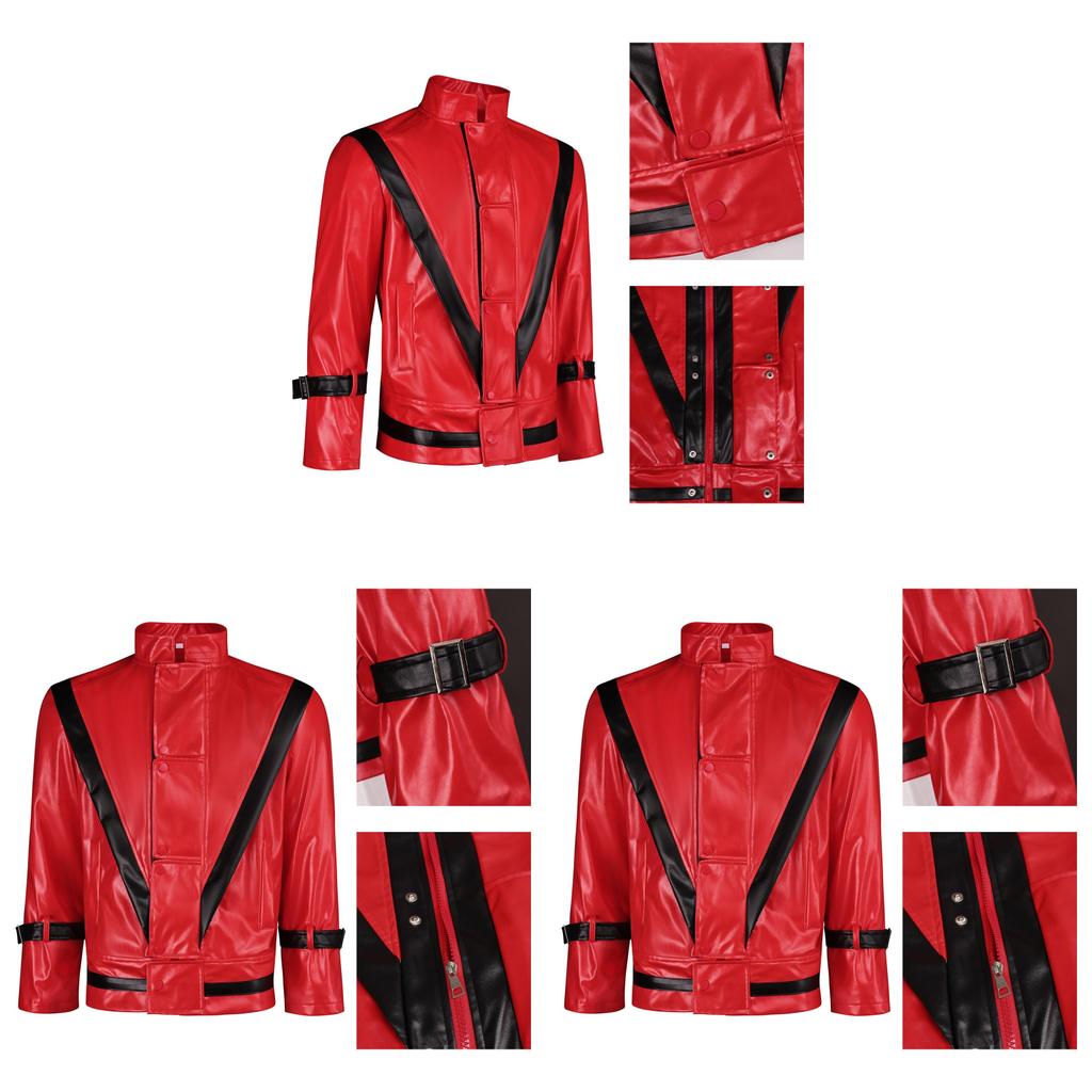 Michael Jackson Red Leather Jacket Cosplay Costume For Halloween Party Stage Performance