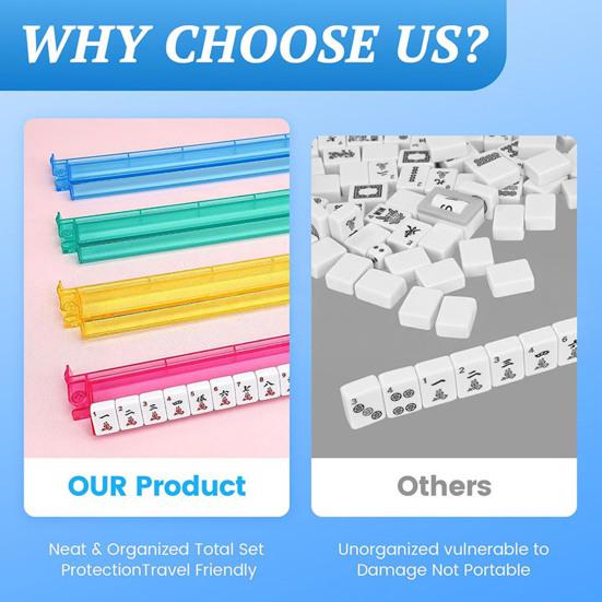 4Pcs Mahjong Rack with Pusher Heavy Duty Portable Multifunctional American Mah Jongg Tile Holder Push Ruler Mahjong Accessories