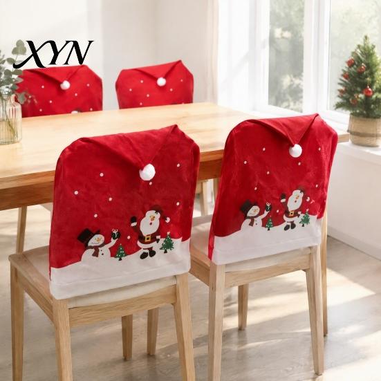 Christmas Print Chair Slipcovers Santa Snowman Cover, Festive Dining Room Cover Slipcover, Decorative Back Xmas Party Supplies Covers