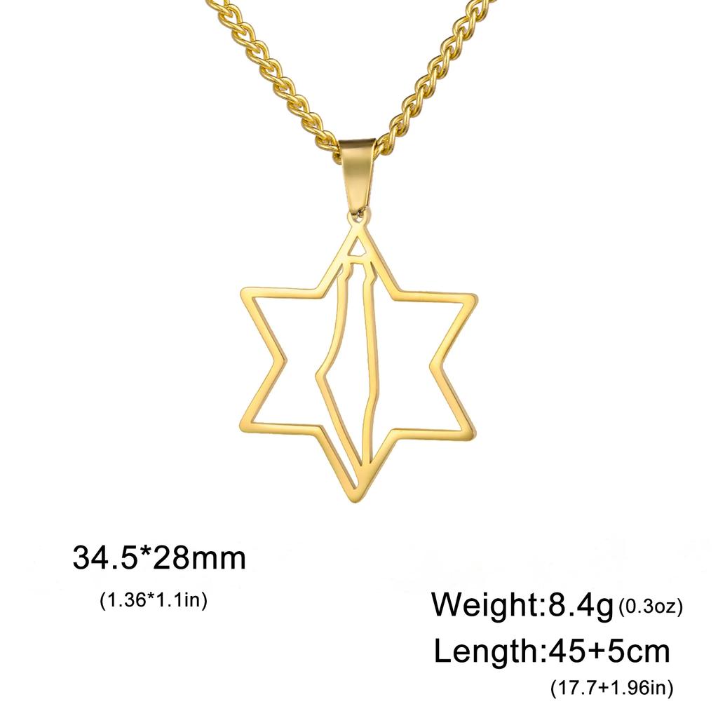 Lucktune Star of David Map Pendant Necklace Stainless Steel Hexagram Geography Outline Chain Necklace for Women Men Jewelry Gift