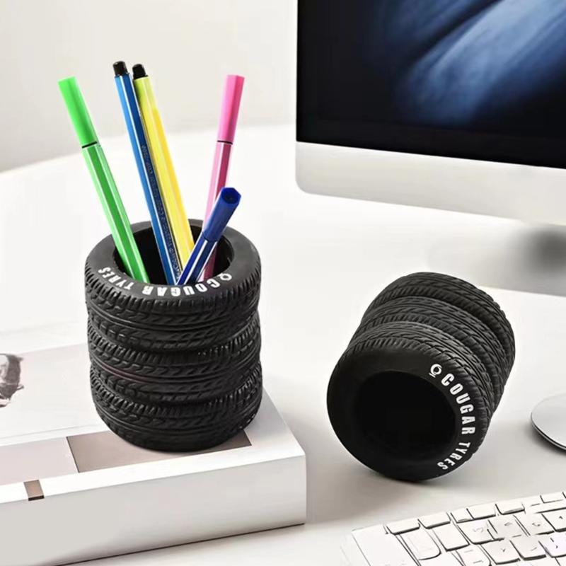 Tire Shape Multifunctional Desktop Organizers for Pens Office Supplies With Rubberized Materials