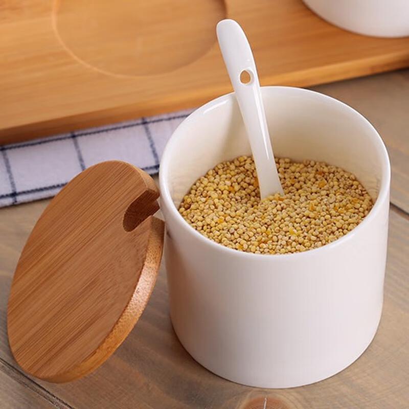 Ceramic Seasoning Jar with Bamboo Lid and Spoon