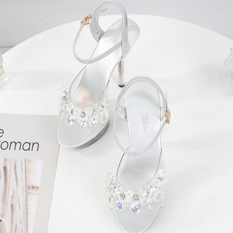 Woman Transparent Super High Heel Summer Female Waterproof Water Drill Sexy Fairy Stiletto Sandals 15cm Heel 5cm Platfrom LFD