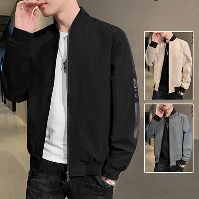 Baseball Collar Jacket Men's Spring Trend Loose Baseball Suit Jacket Youth Simple Versatile Solid Color Casual Clothes Windbreaker Coats