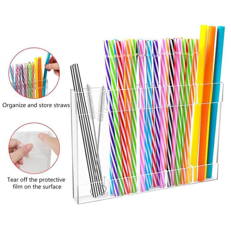 Drinking Straw Holder Organizer No Drilling Cabinet Door Mounted Acrylic Kitchen Chopstick Restaurant Straw Spoon Storage Rack