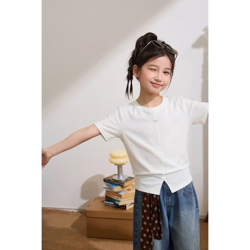 Kids Cotton Modal Loose Fit Short Sleeve T-Shirt 140 белый