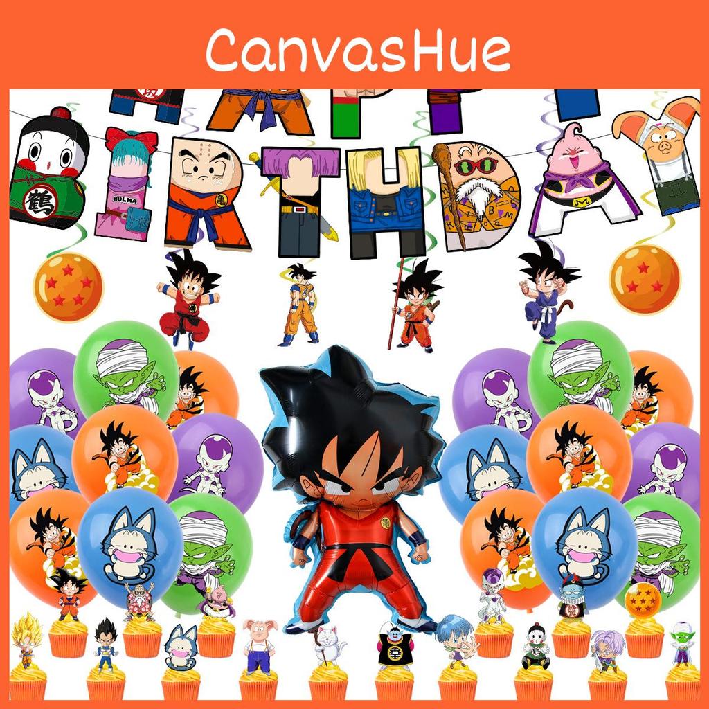 Decoração de Festa de Aniversário com Tema de Bola Sun Wukong Anime Espiral Topper de Bolo Bandeirola de Puxar Balão de Folha de Alumínio