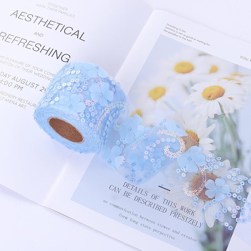 10 Jardów Tkanina Siatkowa Tiulowa Rolka Haftowane Cekiny Kwiaty Tiulowa Taśma DIY Akcesoria do Włosów Dekoracje na Przyjęcie Weselne Rękodzieło