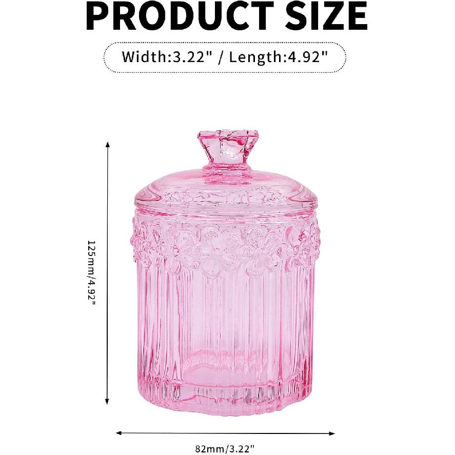 2 Pack Glass Qtip Holder Canisters with Lids , Crystal Clear Apothecary Jars for Cotton Balls, Swabs, Floss, Candy & Makeup Pads , Bathroom Vanity