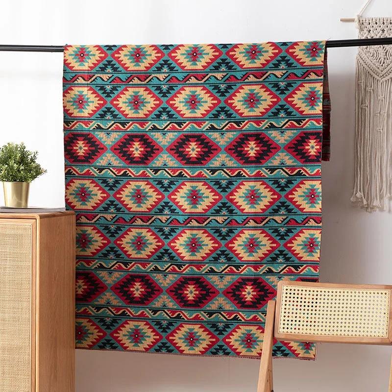 Ethnic Style Fabric Geometric Pattern Yarn Dyed Washable Jacquard Fabric for Home Textile DIY Sewing Background Decoration Cloth