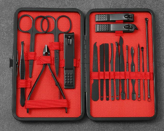 24-Piece Black and Red Nail Clipper Set - Stainless Steel Manicure and Pedicure Tools