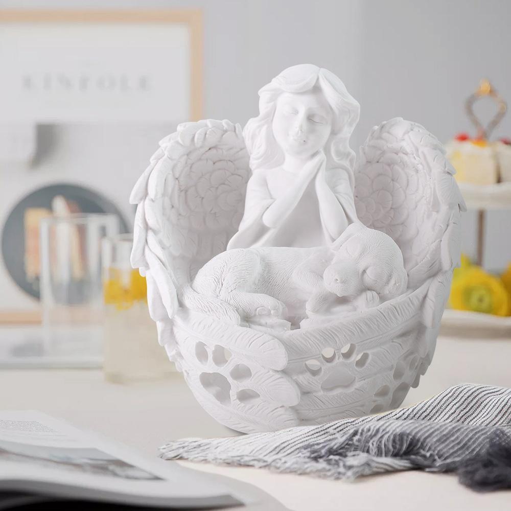 Custom White Resin Fairy Angel & Pet Dog Figurine Paw Print Candle Holder for Home & Memorial Decor Elegant Model Pattern