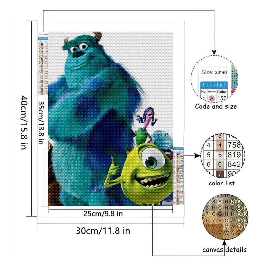 5D Diy Diamond Painting Big-eyed Boy and Green-haired Monster Full Drill Rhinestones Mosaic Embroidery Handmade Products Home Decor Gift