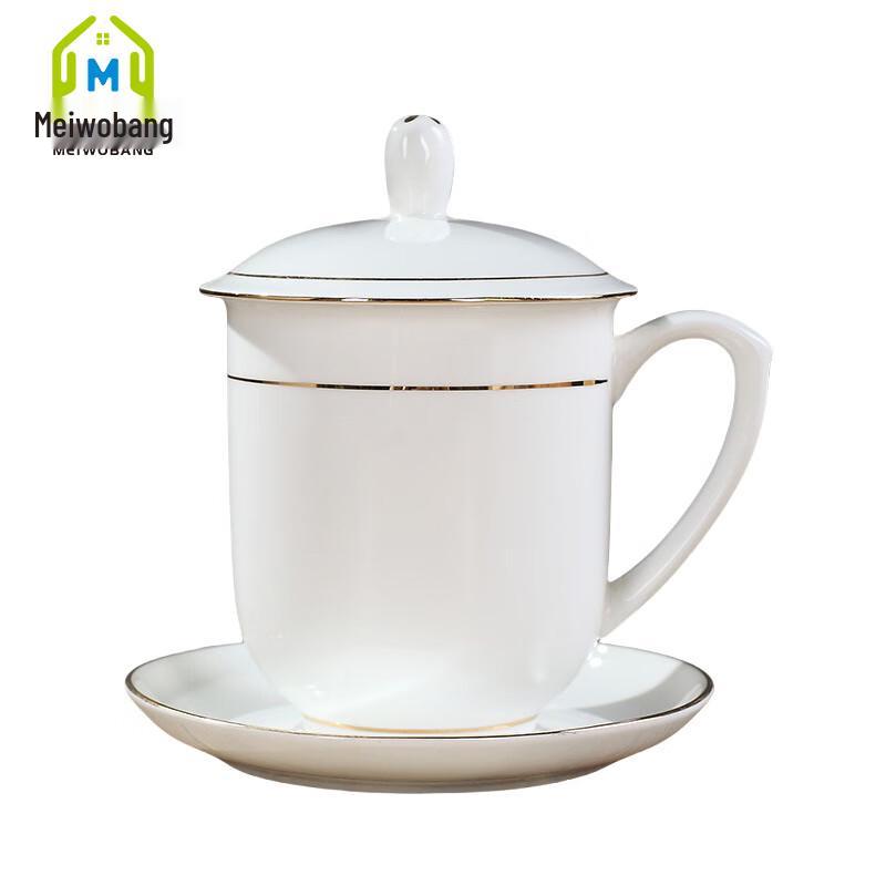 MeiWoBang Keramiktasse und Untertasse mit Goldrand