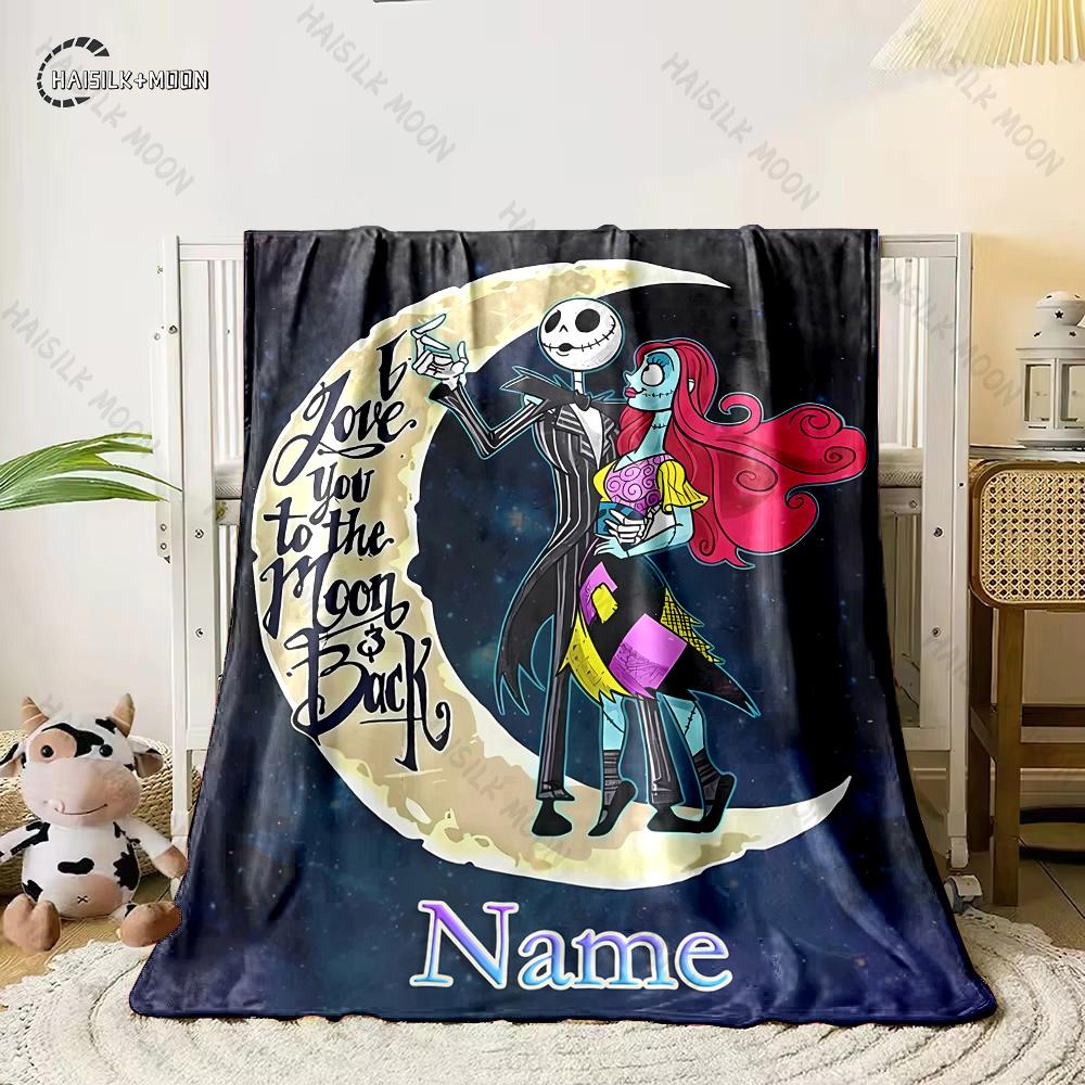 Free Shipping! Custom Name Blanket with The Nightmare Before Christmas Print, All-Season Multi-Use for Nap,Camping,Car,Sofa Gift