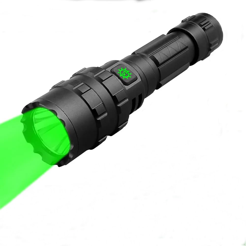 1200 Lumens Green LED Flashlight with Rotating USB 5 Lighting IPX6 Portable Green LED Lightweight and Ideal for Animal and Night Fishing