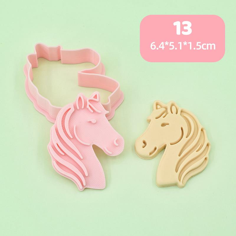 Year Of The Horse Cookie Cutters Chinese New Year 3D Cartoon Horse Shape Pressable Biscuit Mold Cookie Stamp Kitchen Baking Tool