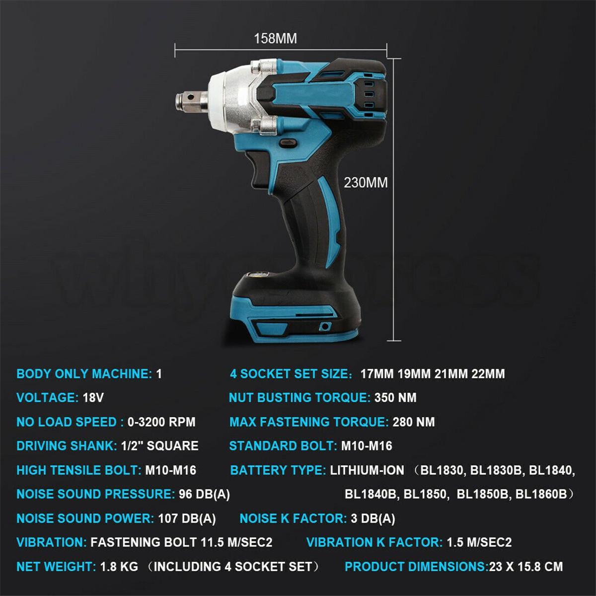 Buy 18V 350NM Electric Torque Impact Wrench Brushless Replacement