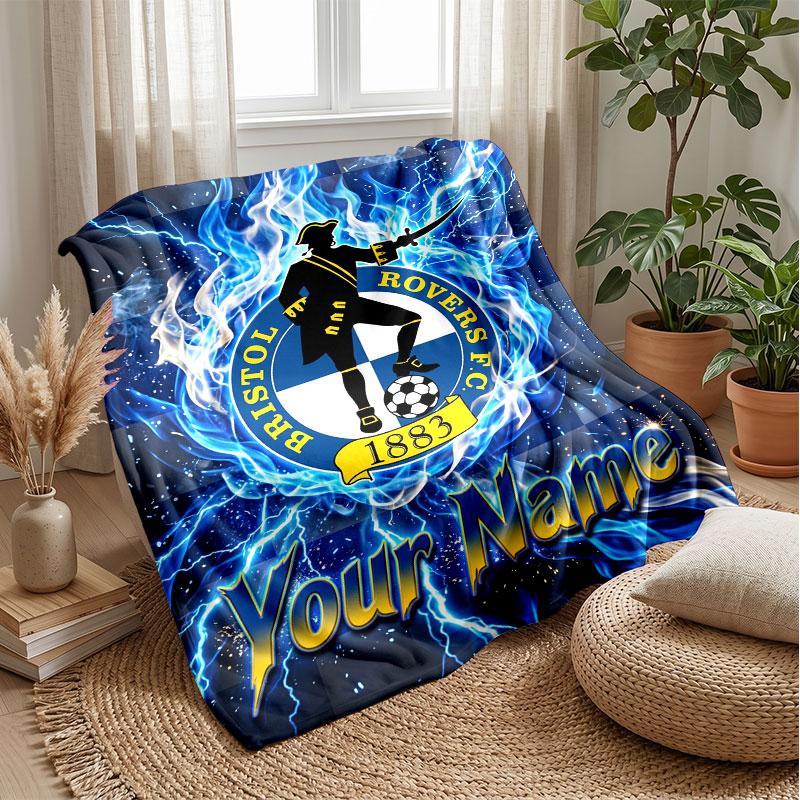 Bristol Rovers Individueller Name Text Flanelldecke Fußball Logo Personalisierte Fleece-Wurfdecke Besonderes Geschenk für Sofa Schlafzimmer Zuhause