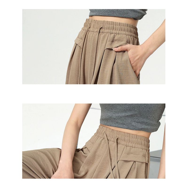 Women's Solid-Color Casual Wide-Leg Drawstring Pants
