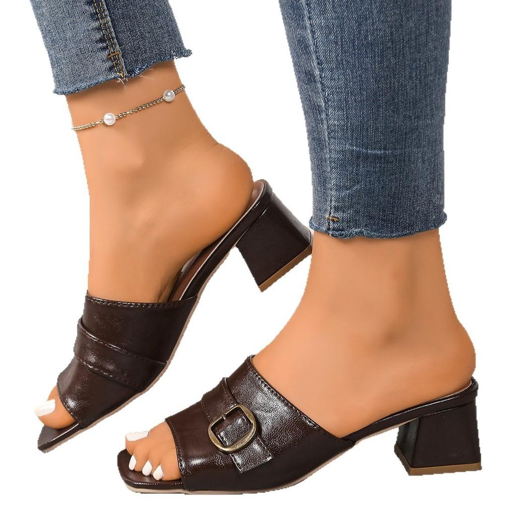 Womens Style Square Toe Pu Flat Slide Sandals Summer Casual Comfortable For Beach Walks