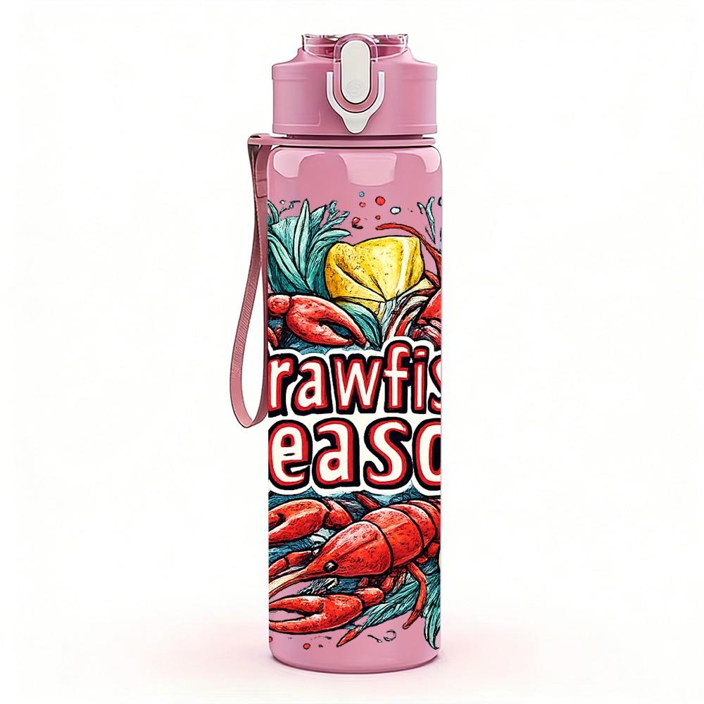 1PC Crawfish Season Slogan Art Print 750ml Color Plastic Sports Water Bottle Leakproof Flip Straw Lid Suitable for Sports Office Home Use