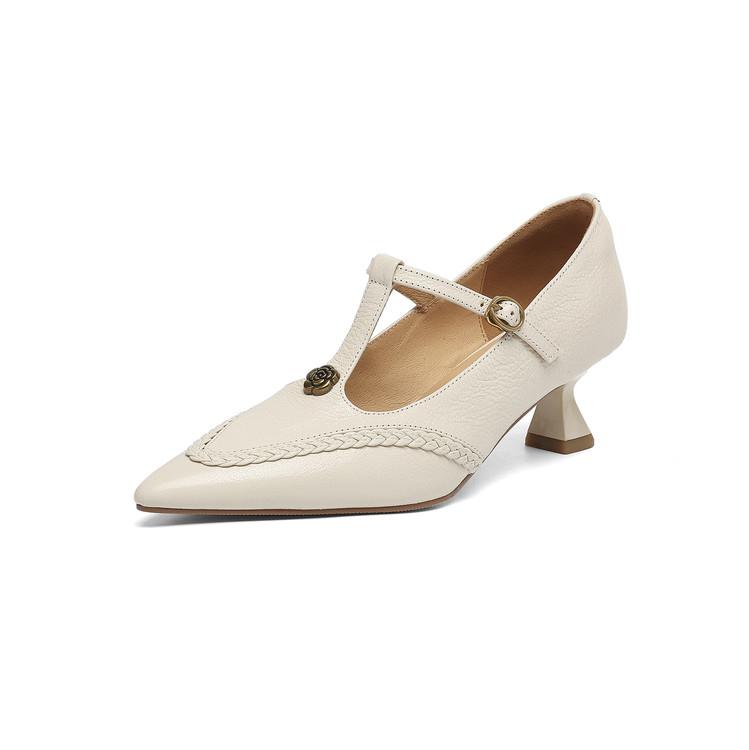 Fashion New Spring/summer Genuine Leather Women Shoes Pointed Toe Shoes for Women Fashion Retro Mary Jane Shoes High Heels Women Pumps