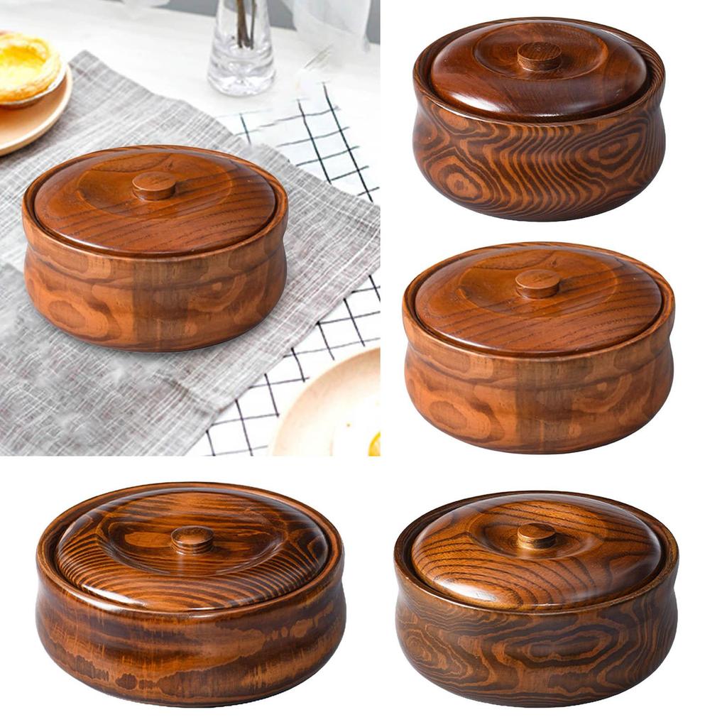 Trebolle Serveringsbolle Oppbevaring Gjenbrukbar Massivt Tre Trebolle med Lokk