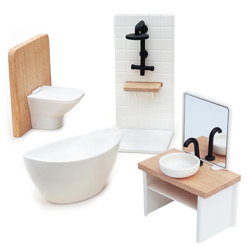1/5Pc Dollhouse Simulation Washbasin Tub Toilet Model Freely Combined Bathroom Decor Dolls House Miniature Furniture Accessories