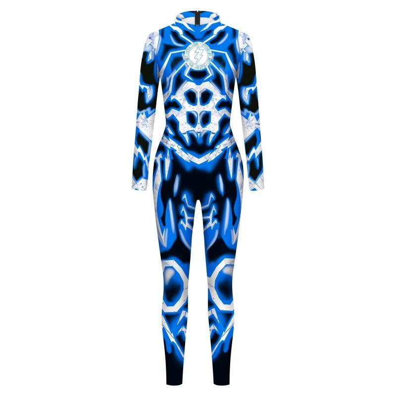 Flexible Halloween Rompers Fitness Party Zentai Bodysuits for Women Men Superhero  Costume Long Sleeve Printing Jumpsuit