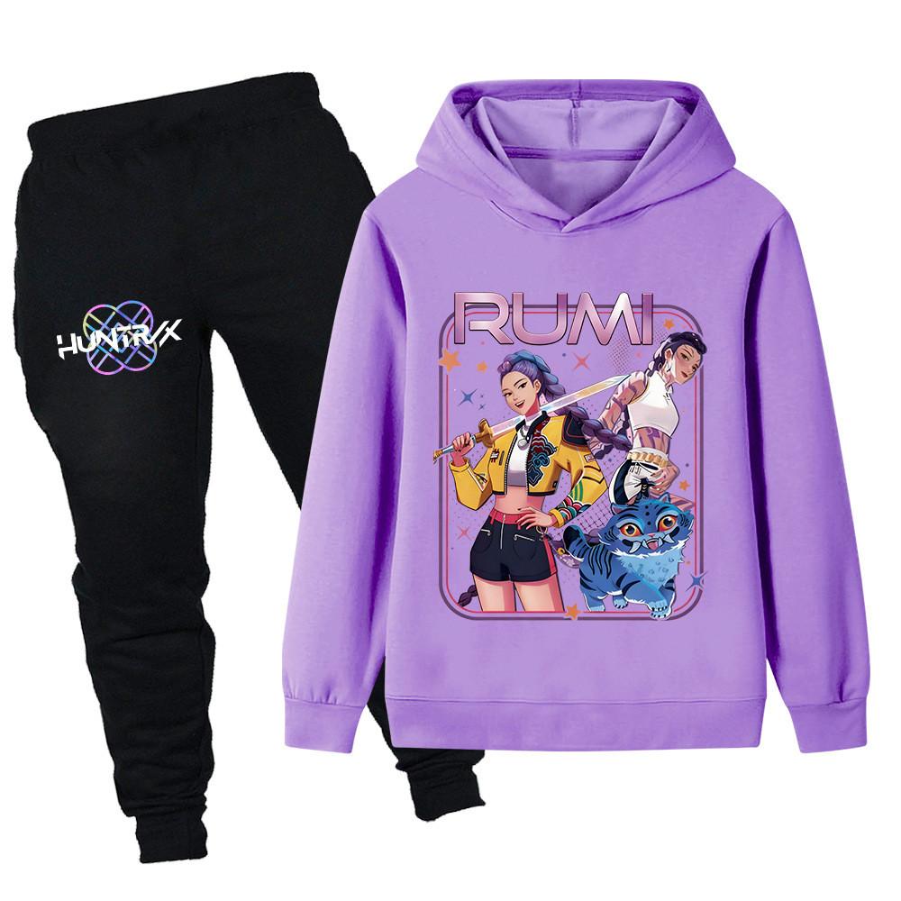 PB1249 Kinder Jungen Mädchen Kpop Mira Zoey Rumi Druck Langarm Kapuzenpullover Hose Hosen Kleidersets