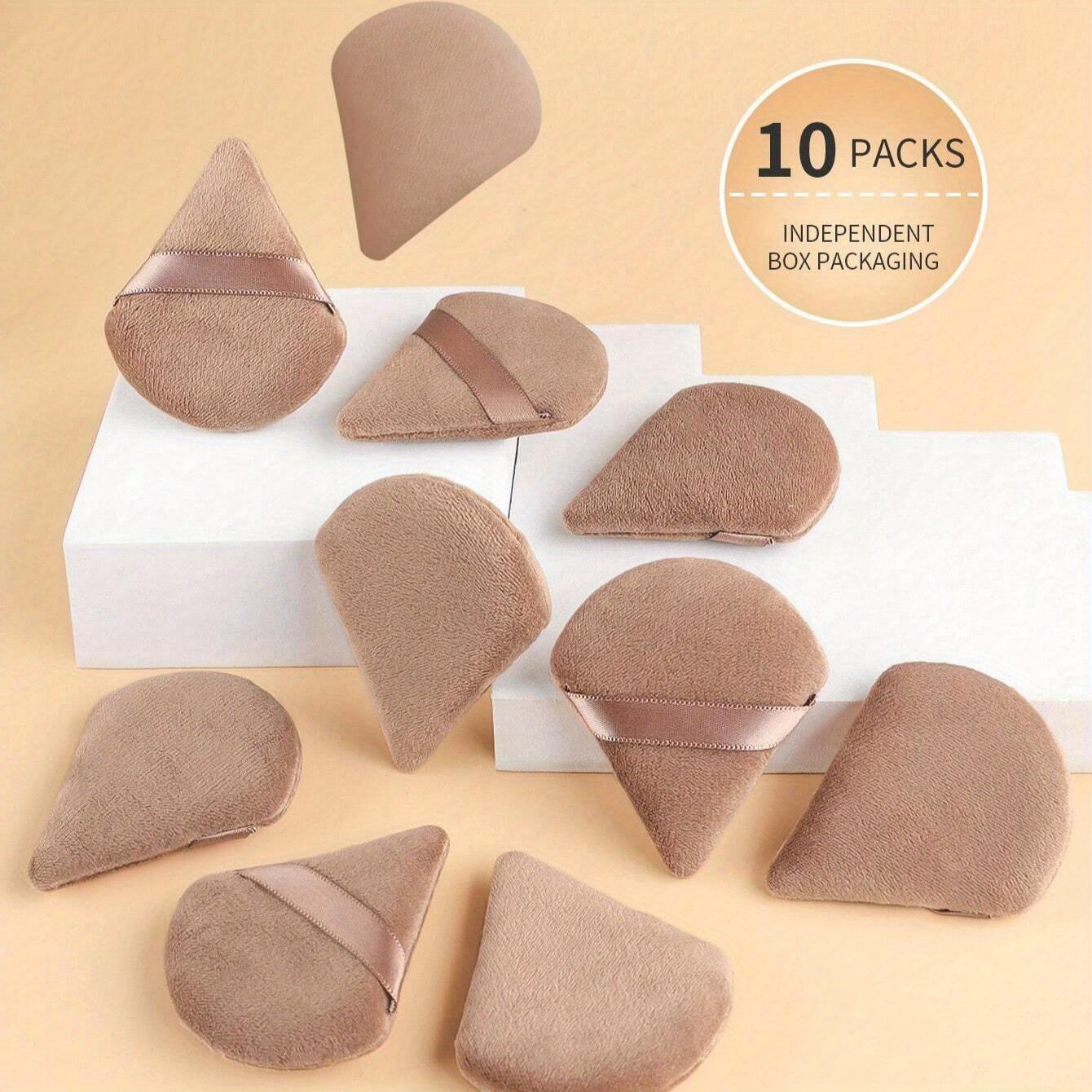 

10 шт. Треугольная пуховка для пудры Мягкий спонж для макияжа для лица, глаз, контурирования, теней, косметики, моющаяся мини-пуховка из бархата для тональной основы коричневый