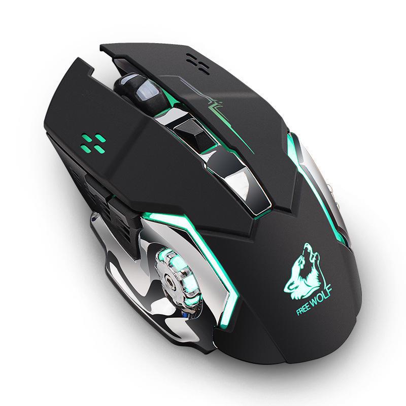 Mouse gratuit pentru jocuri cu LED-uri colorate de încărcare fără fir Wolf X8 pentru computer și notebook