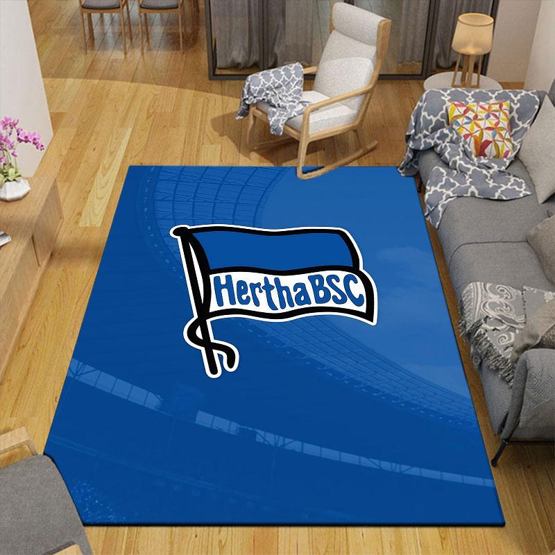 Hertha Berlin Flannel Printed Carpet, Home Sofa Decoration for Living Room & Bedroom, Non‑Slip Play Flannel Floor Mat for Game Room